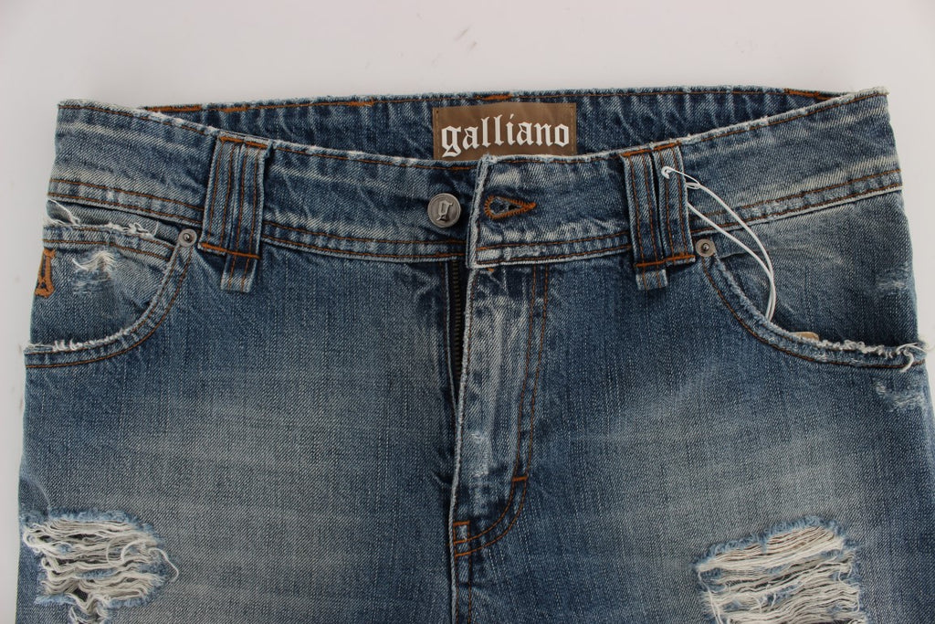Jean court coupe boyfriend en coton délavé bleu John Galliano