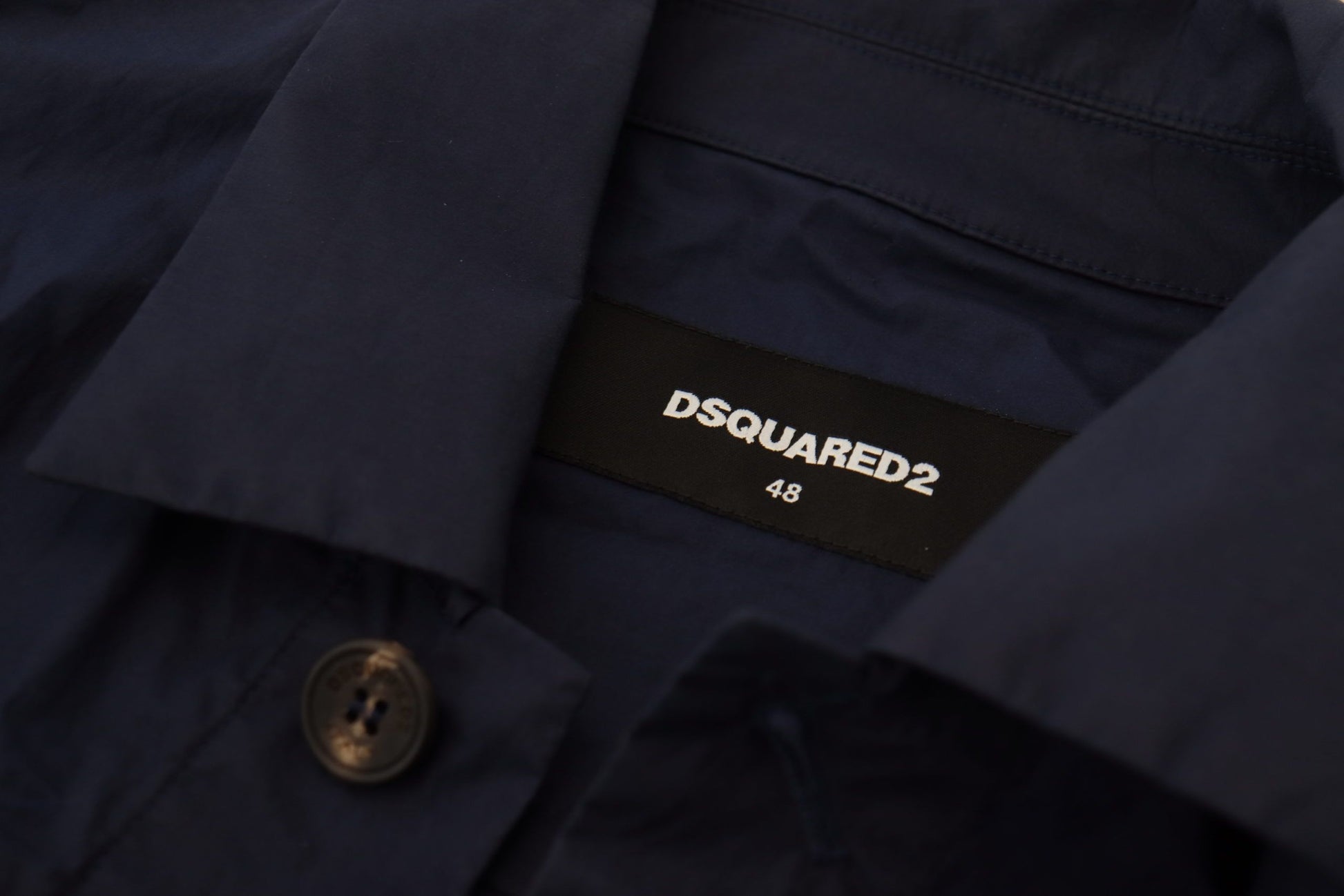 Chemise décontractée à manches longues et col en coton bleu foncé Dsquared²