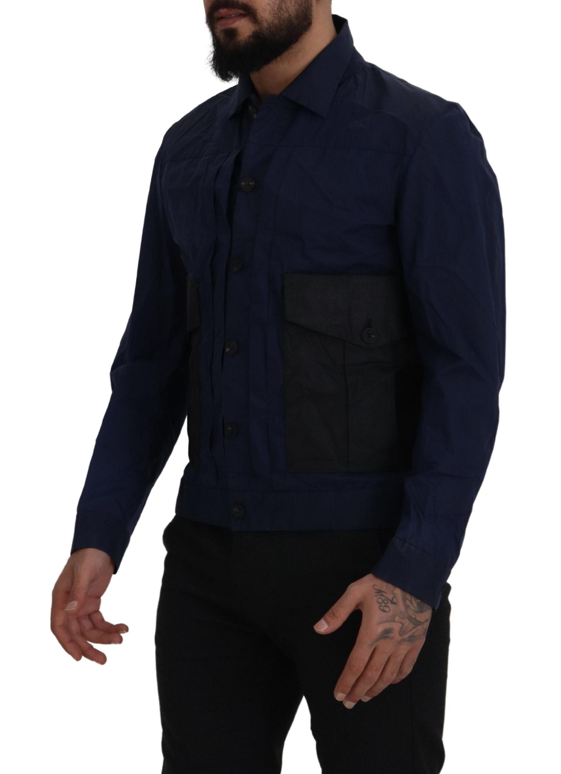 Chemise décontractée à manches longues et col en coton bleu foncé Dsquared²