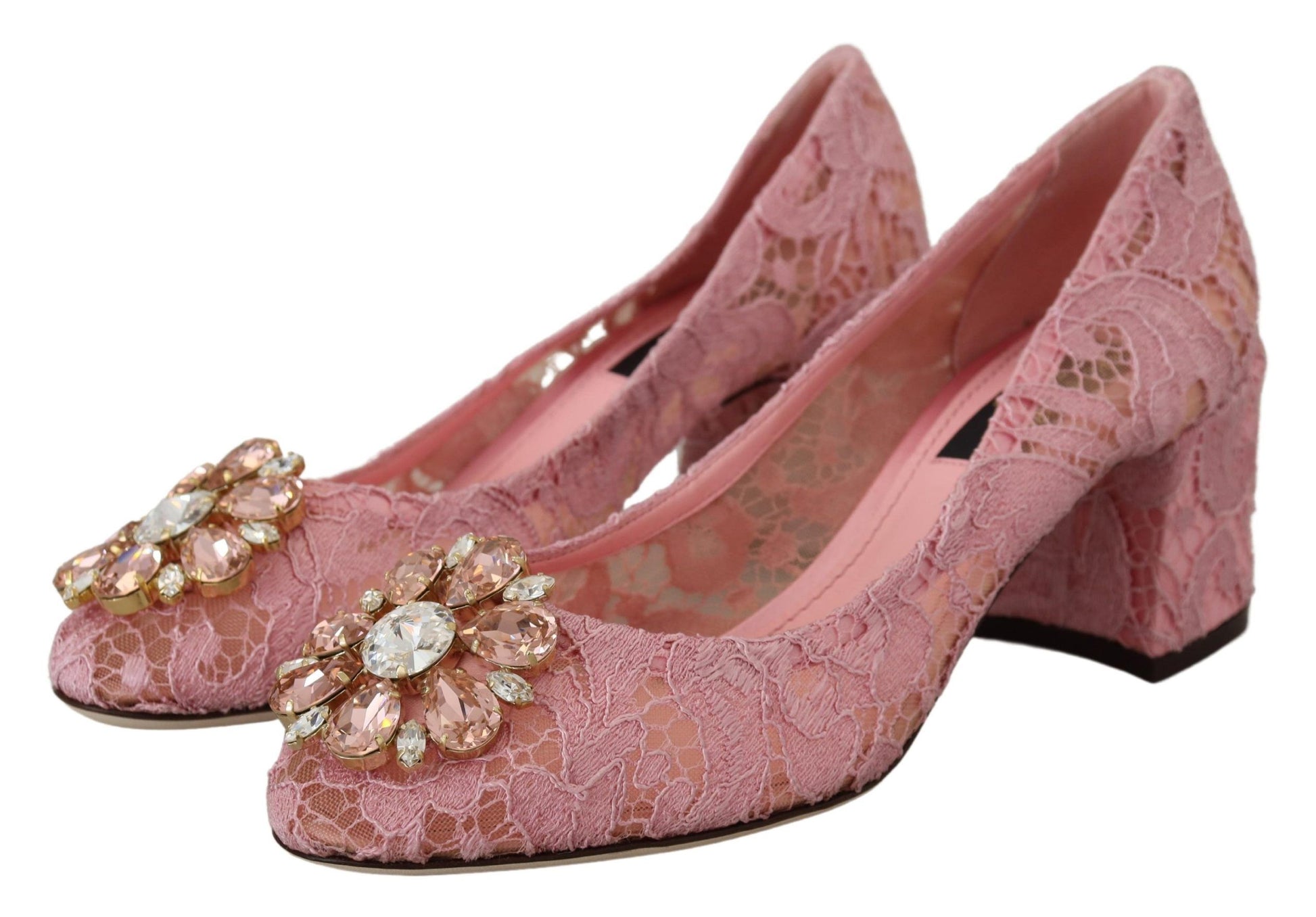 Escarpins Dolce &amp; Gabbana en dentelle rose Taormina et cristaux pastel