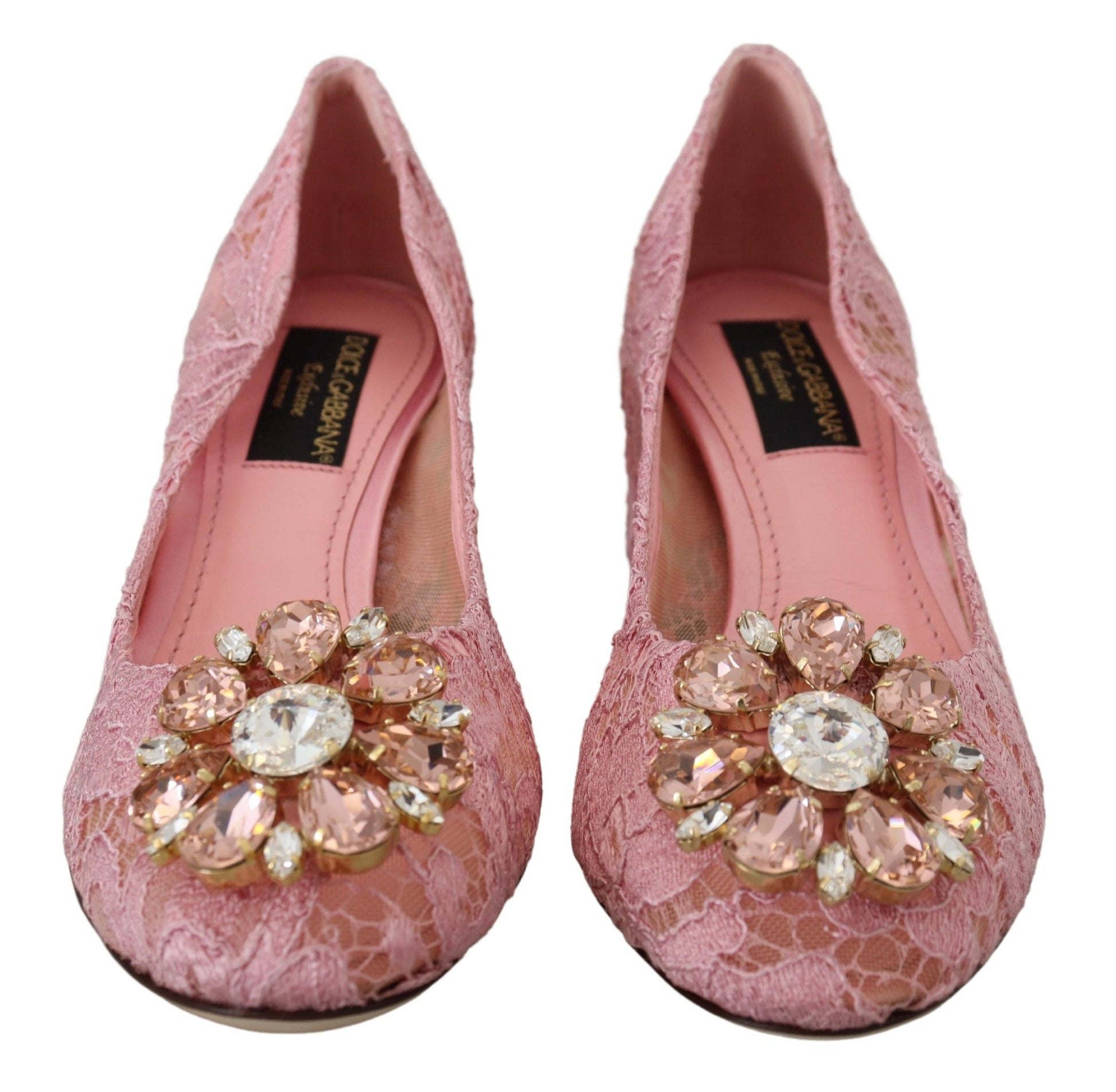 Escarpins Dolce &amp; Gabbana en dentelle rose Taormina et cristaux pastel