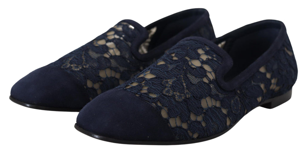 Mocassins plats Dolce &amp; Gabbana en dentelle florale bleue