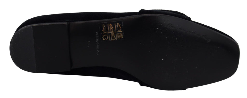 Mocassins plats Dolce &amp; Gabbana en velours noir avec cristaux