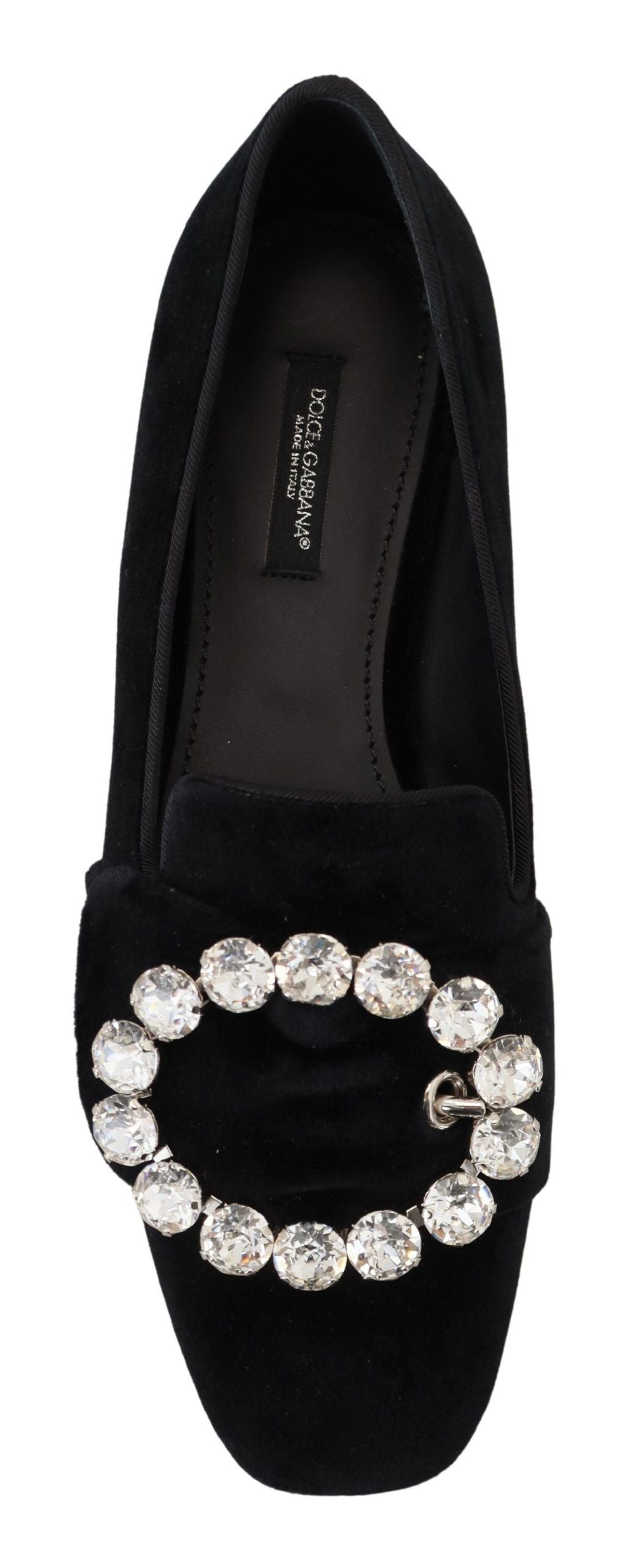 Mocassins plats Dolce &amp; Gabbana en velours noir avec cristaux