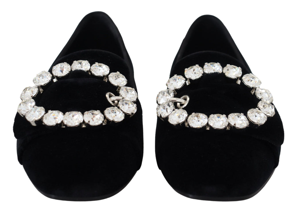 Mocassins plats Dolce &amp; Gabbana en velours noir avec cristaux