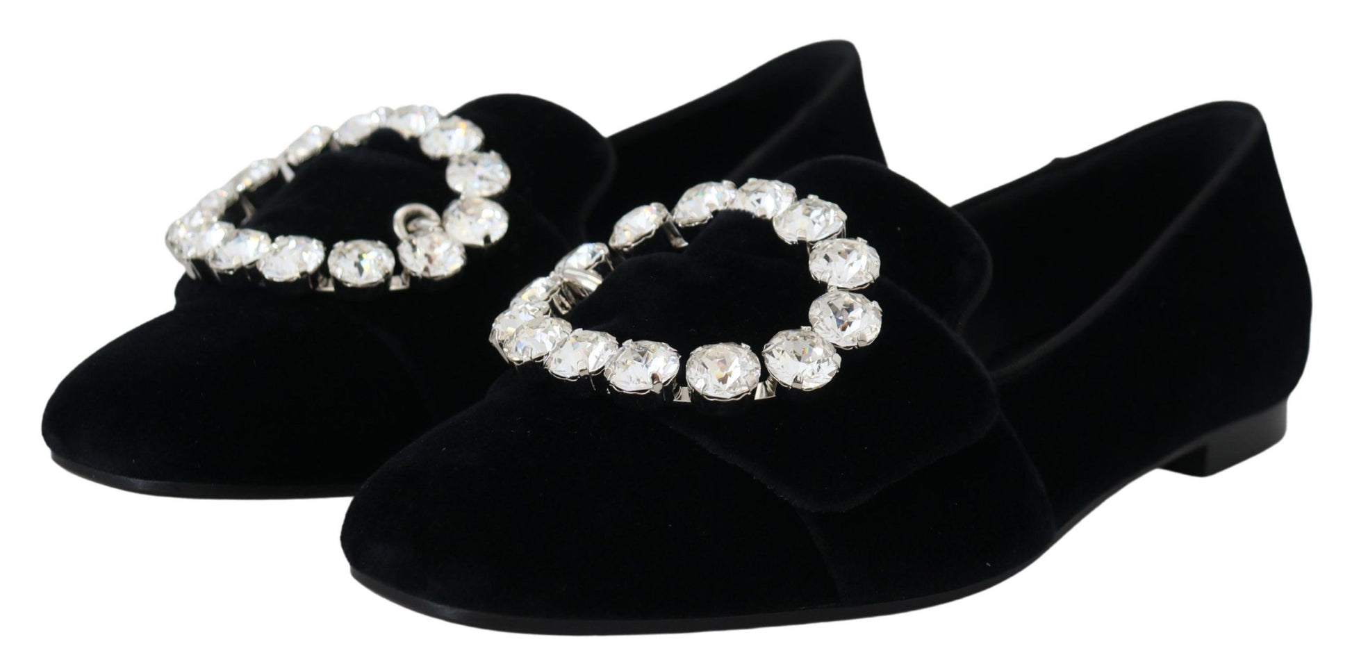 Mocassins plats Dolce &amp; Gabbana en velours noir avec cristaux