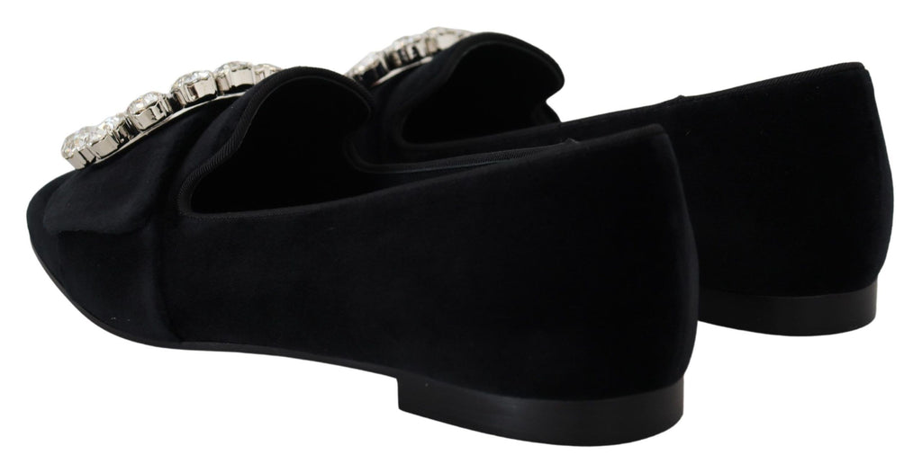 Mocassins plats Dolce &amp; Gabbana en velours noir avec cristaux
