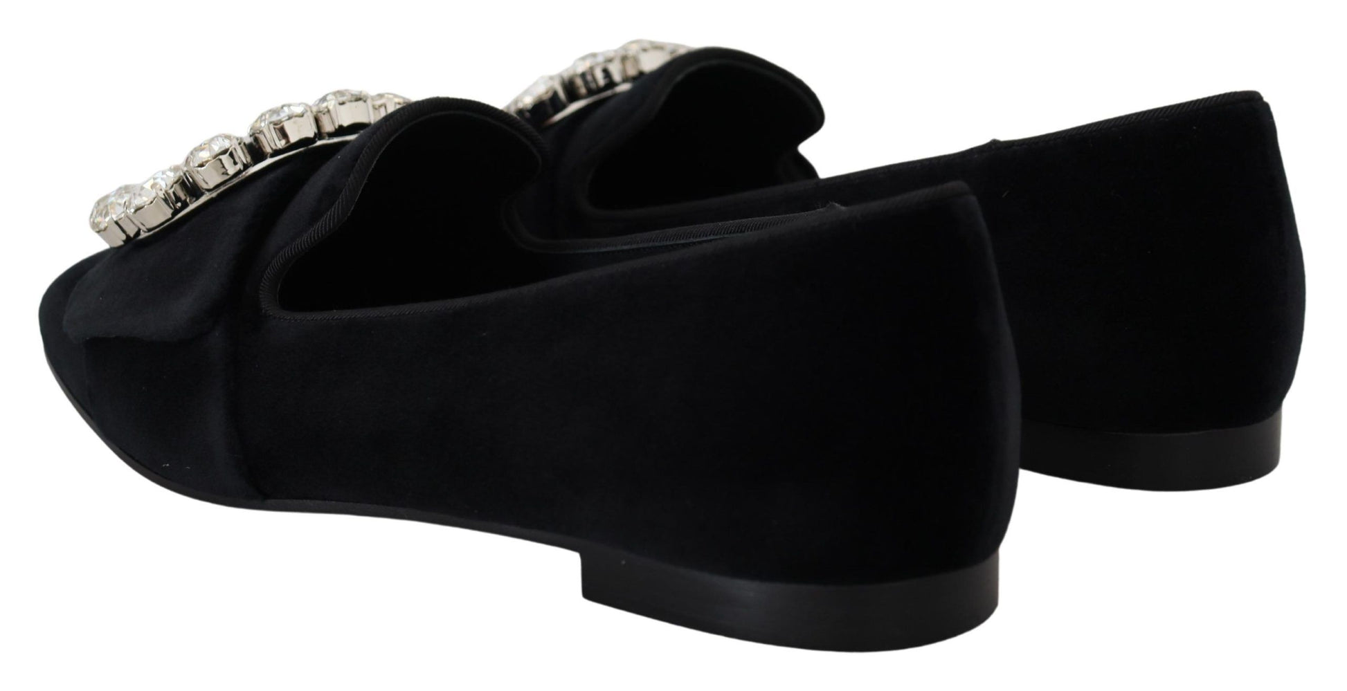 Mocassins plats Dolce &amp; Gabbana en velours noir avec cristaux