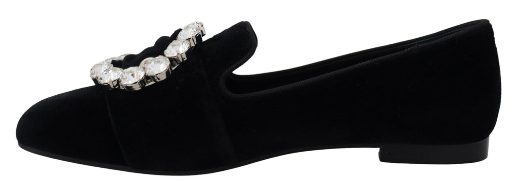 Mocassins plats Dolce &amp; Gabbana en velours noir avec cristaux