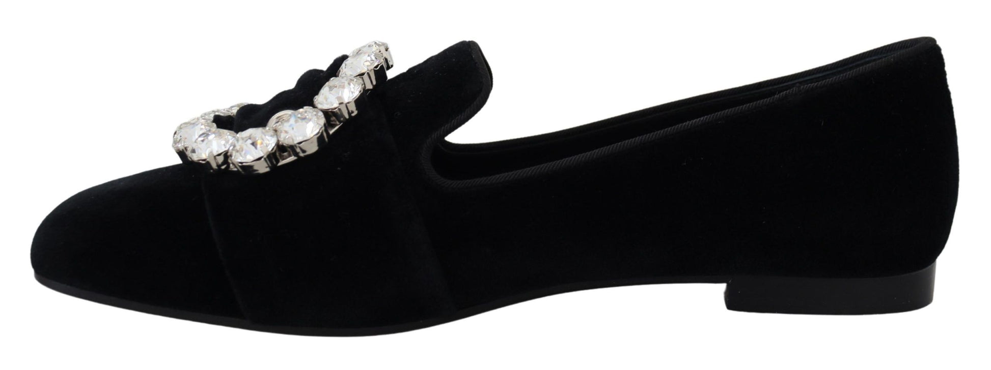Mocassins plats Dolce &amp; Gabbana en velours noir avec cristaux