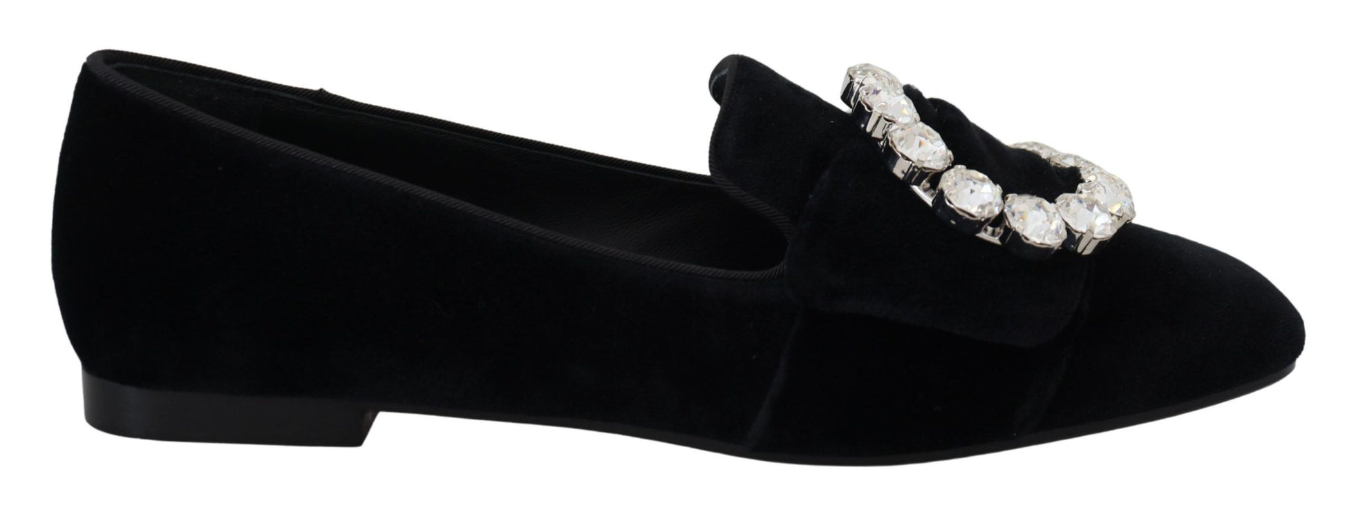 Mocassins plats Dolce &amp; Gabbana en velours noir avec cristaux