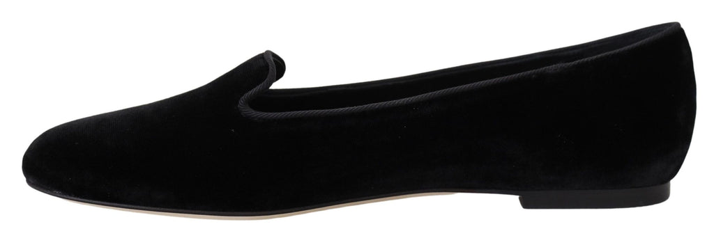 Mocassins plats à enfiler en velours noir Dolce &amp; Gabbana