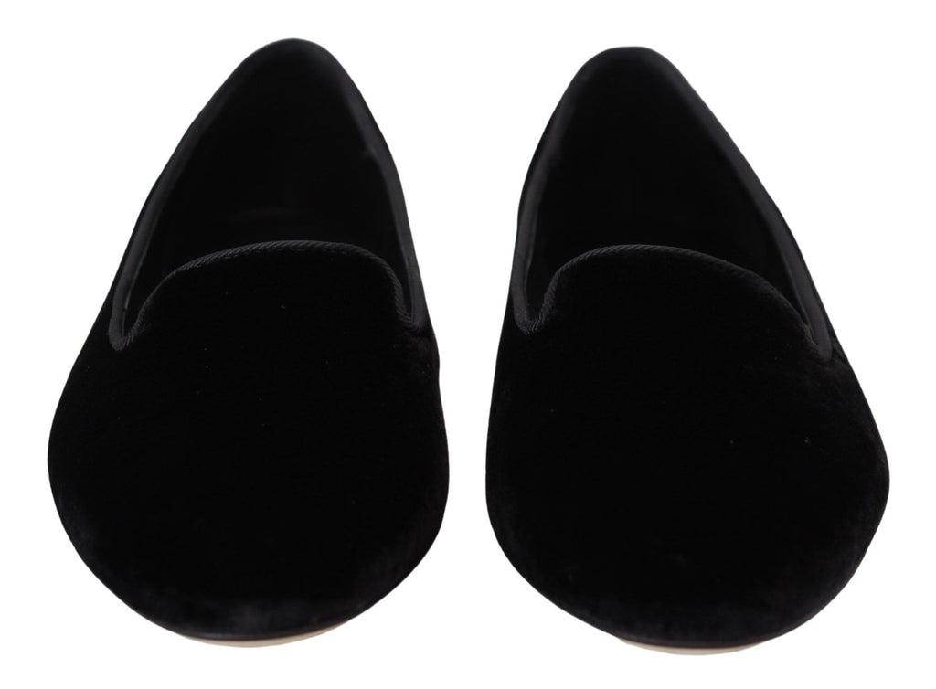 Mocassins plats à enfiler en velours noir Dolce &amp; Gabbana
