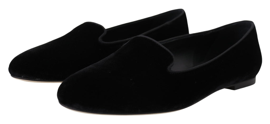 Mocassins plats à enfiler en velours noir Dolce &amp; Gabbana