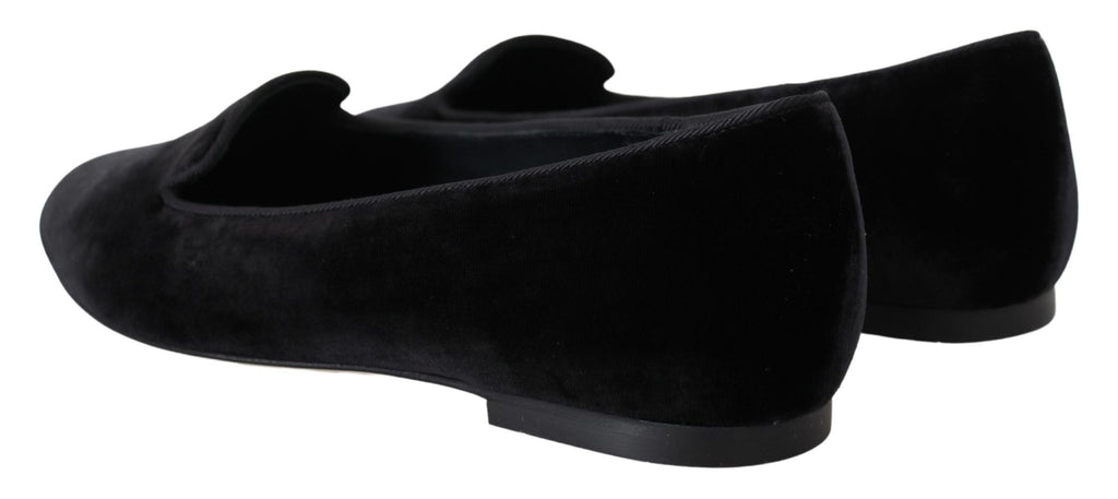 Mocassins plats à enfiler en velours noir Dolce &amp; Gabbana