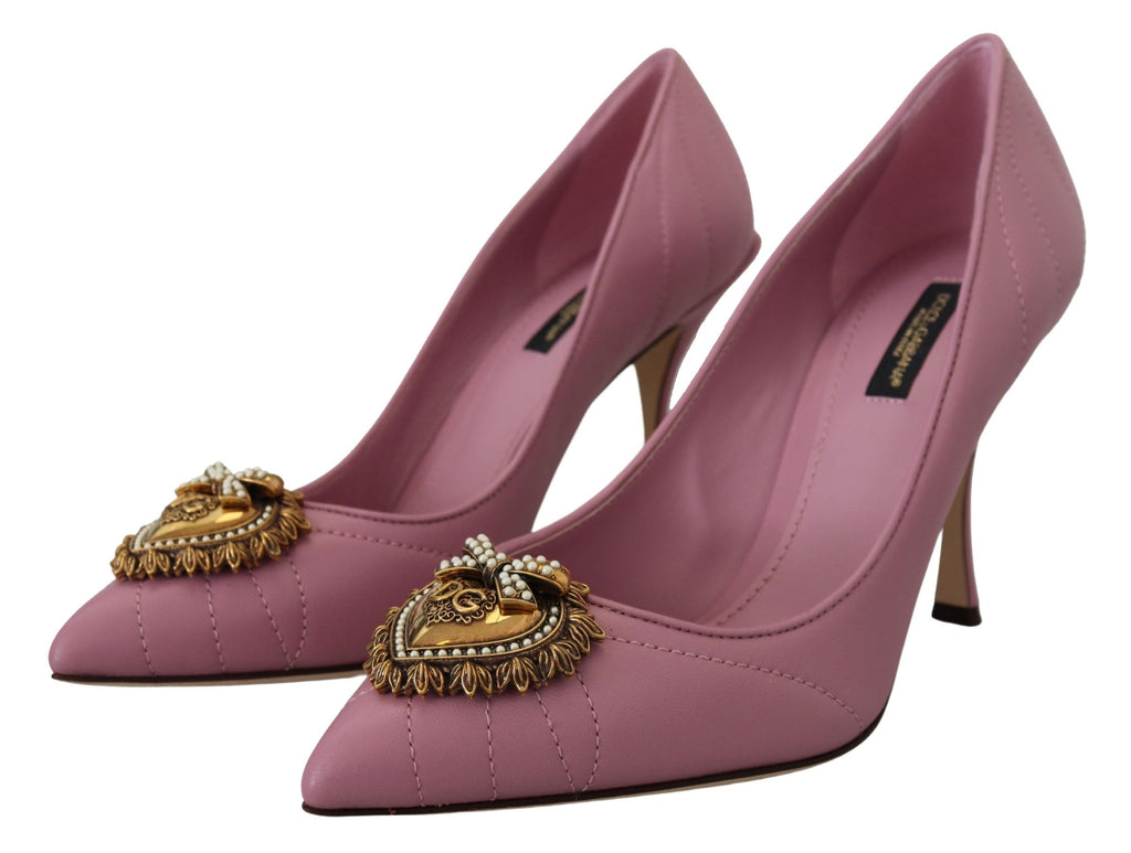 Escarpins à talons Dolce &amp; Gabbana en cuir rose avec cœur DEVOTION