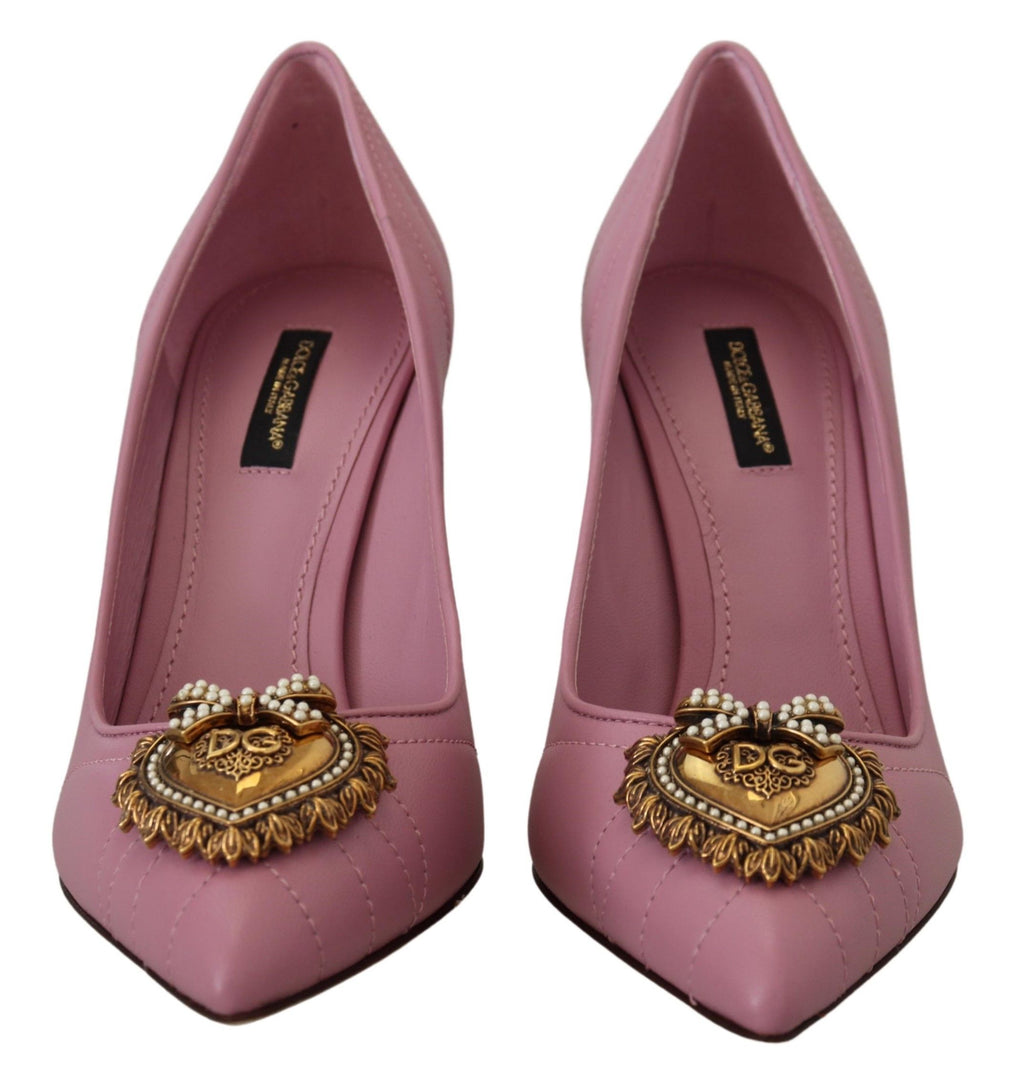Escarpins à talons Dolce &amp; Gabbana en cuir rose avec cœur DEVOTION