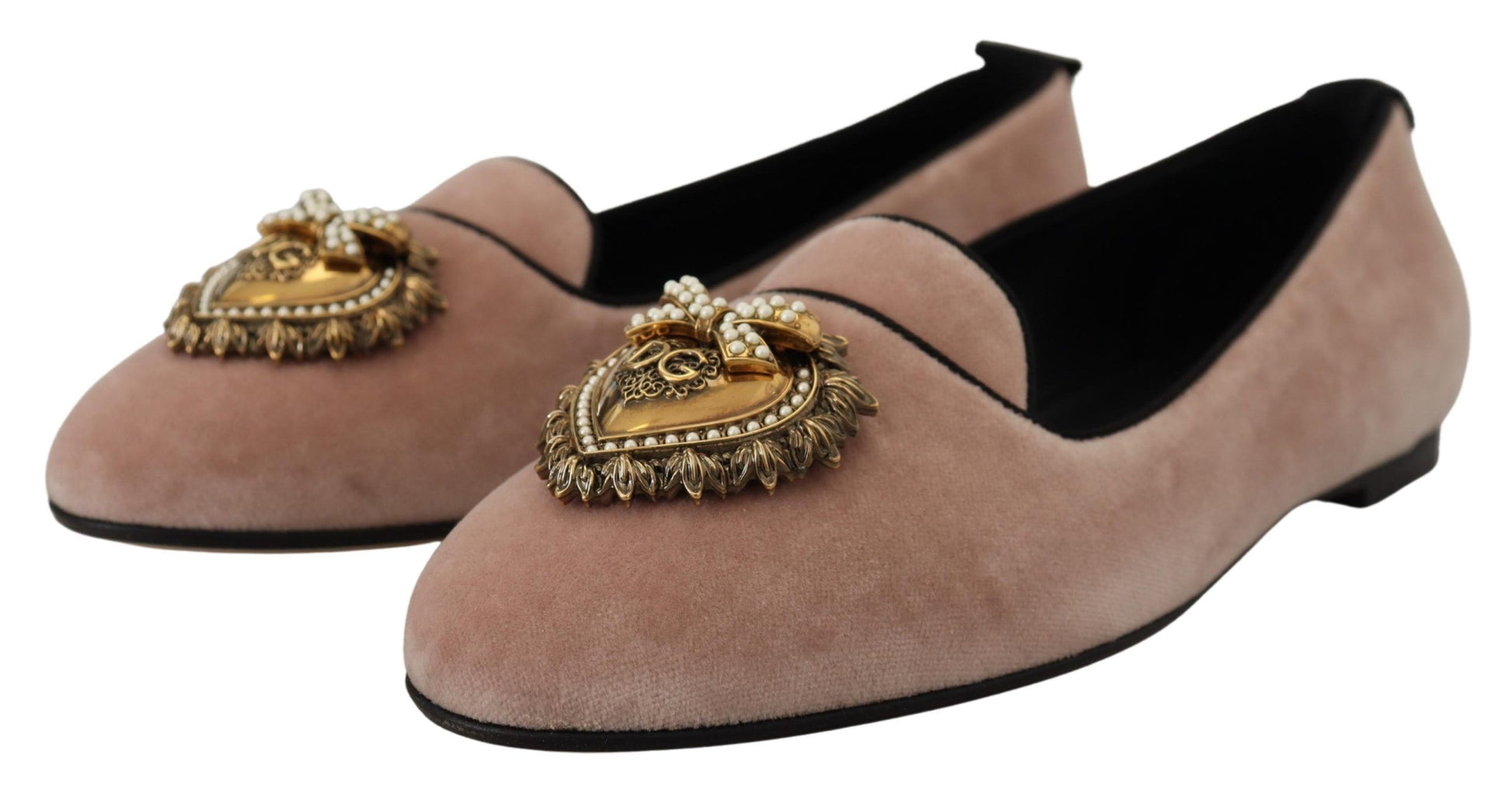 Mocassins plats à enfiler en velours rose Dolce &amp; Gabbana