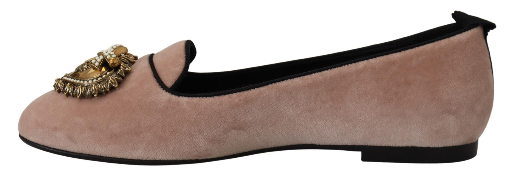 Mocassins plats à enfiler en velours rose Dolce &amp; Gabbana