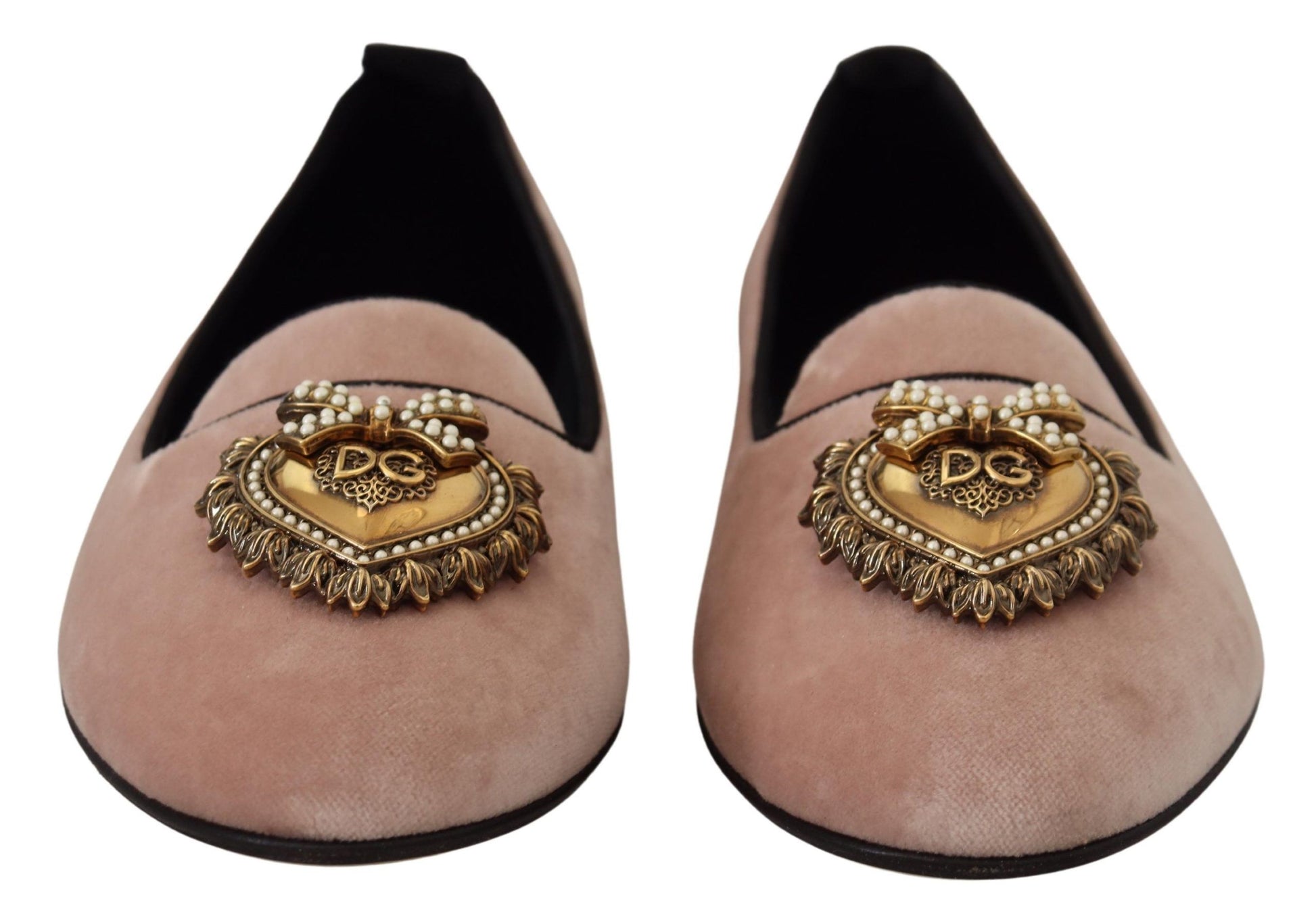 Mocassins plats à enfiler en velours rose Dolce &amp; Gabbana