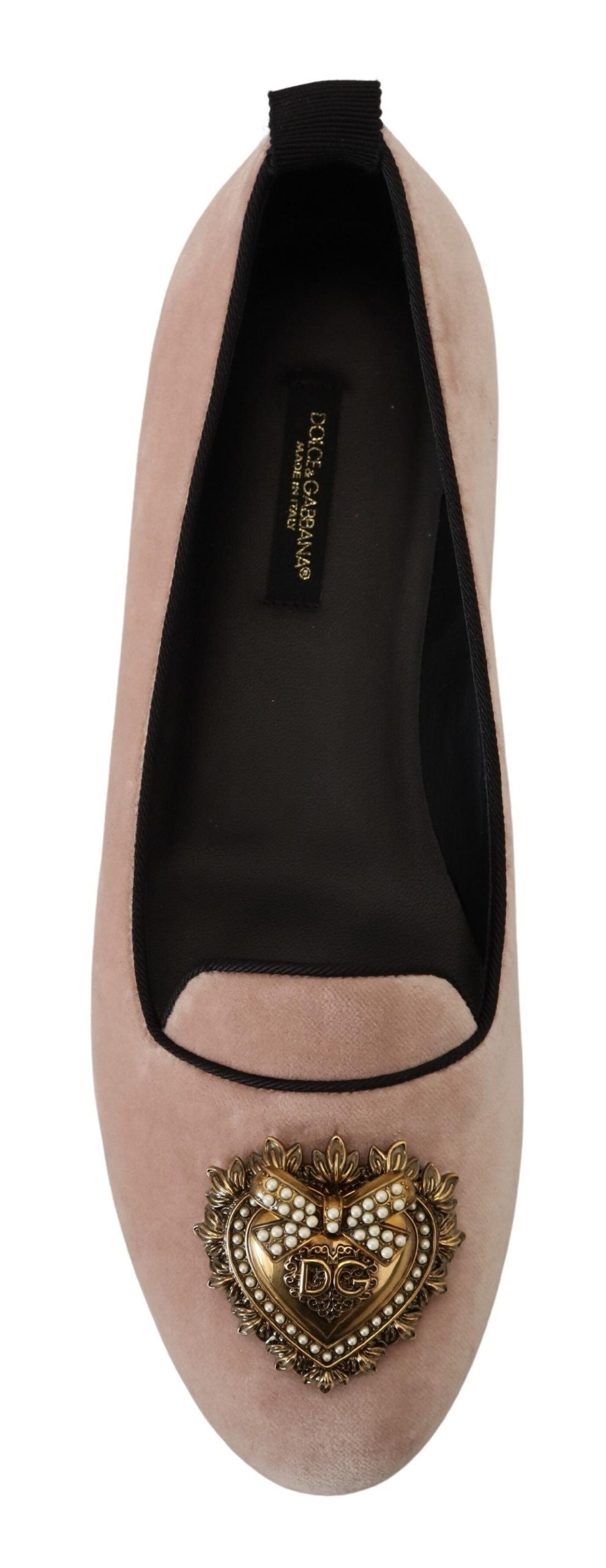 Mocassins plats à enfiler en velours rose Dolce &amp; Gabbana