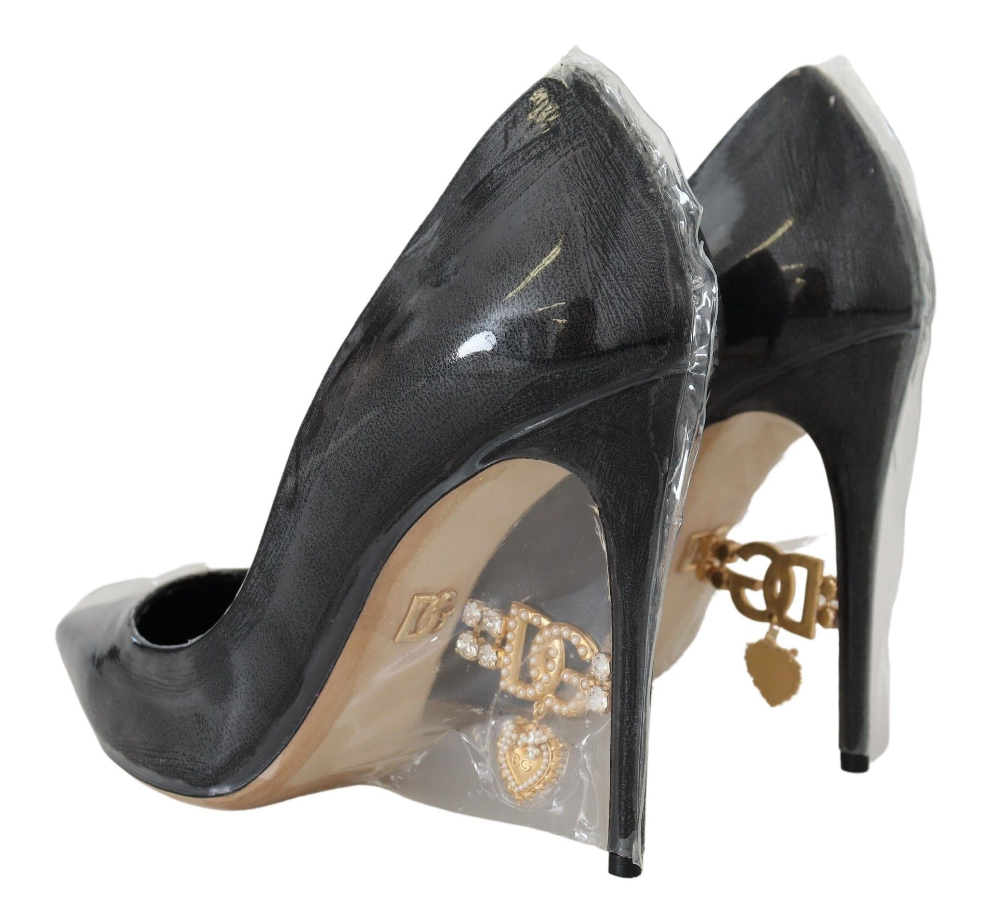 Escarpins à talons en cuir noir Dolce &amp; Gabbana, chaussures enveloppées de plastique