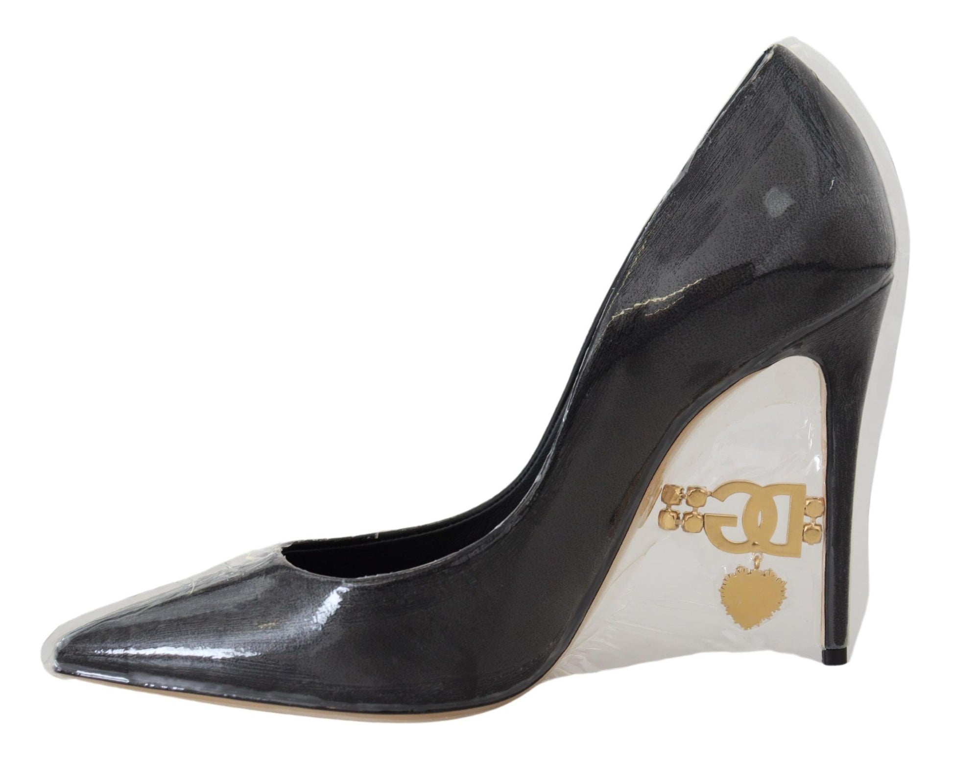 Escarpins à talons en cuir noir Dolce &amp; Gabbana, chaussures enveloppées de plastique