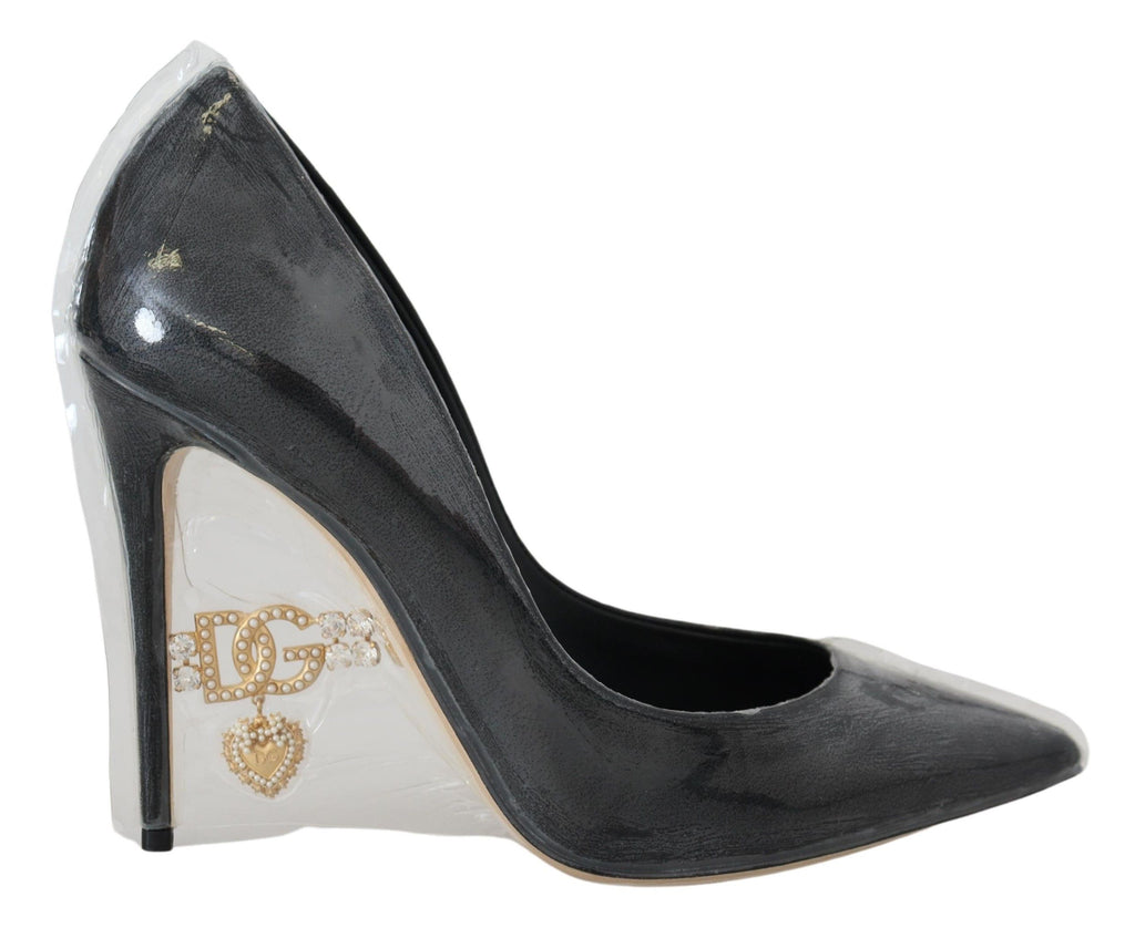 Escarpins à talons en cuir noir Dolce &amp; Gabbana, chaussures enveloppées de plastique
