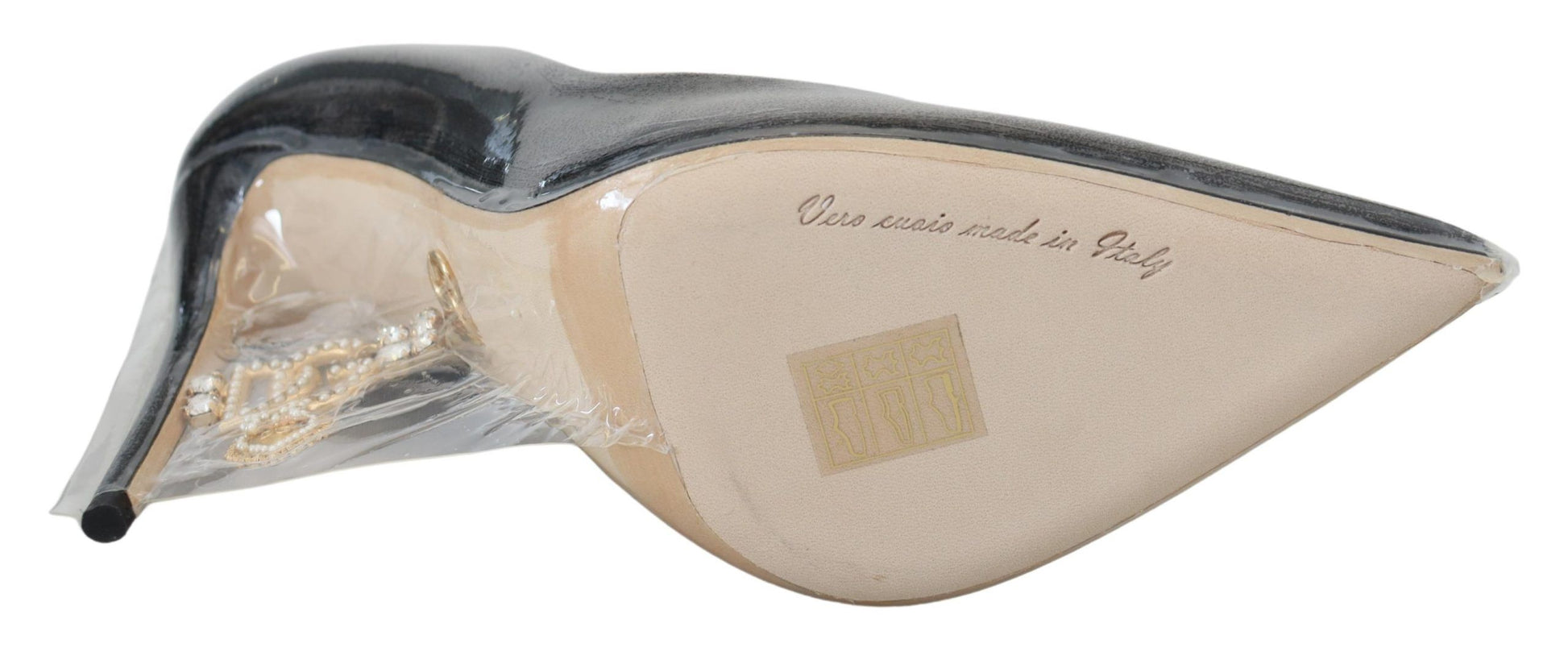 Escarpins à talons en cuir noir Dolce &amp; Gabbana, chaussures enveloppées de plastique