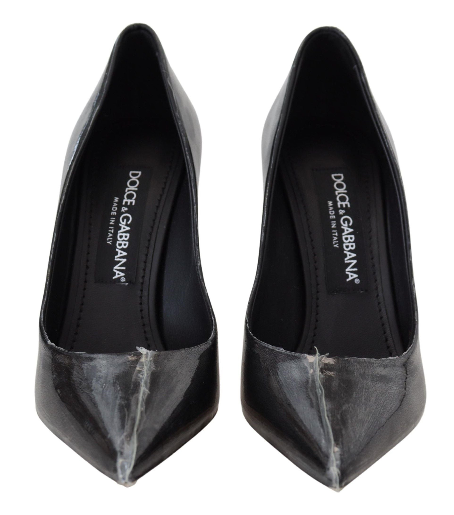 Escarpins à talons en cuir noir Dolce &amp; Gabbana, chaussures enveloppées de plastique