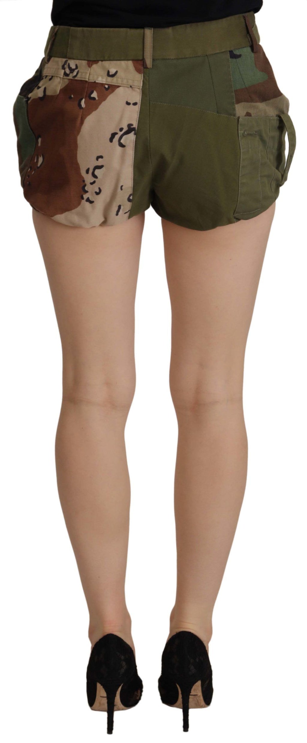 Dolce &amp; Gabbana Short taille haute en coton vert style militaire