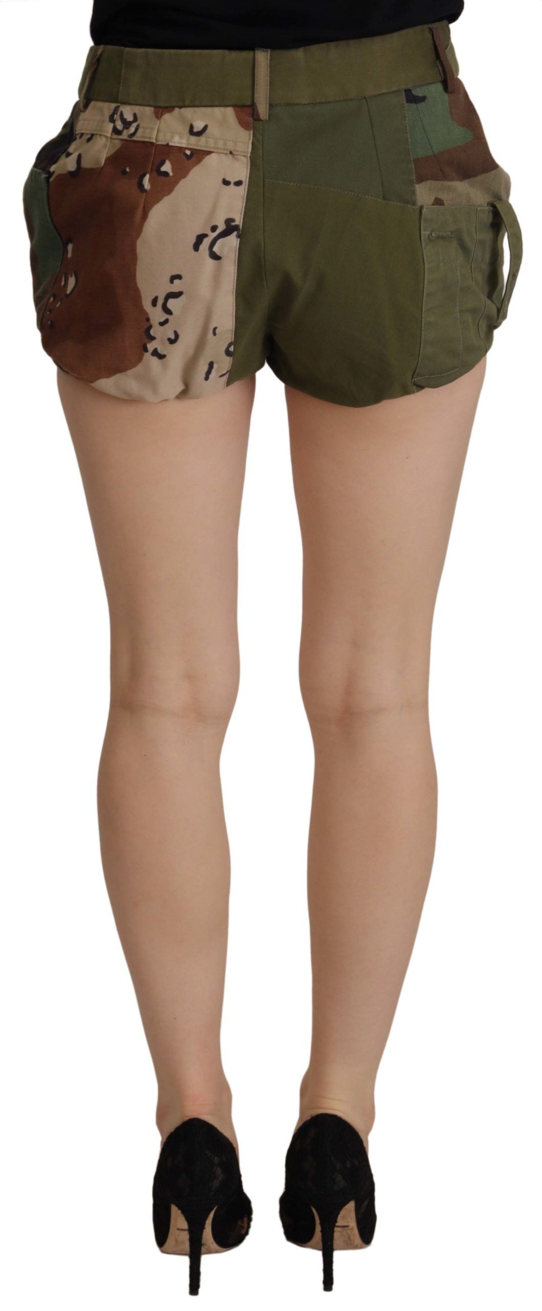 Dolce &amp; Gabbana Short taille haute en coton vert style militaire