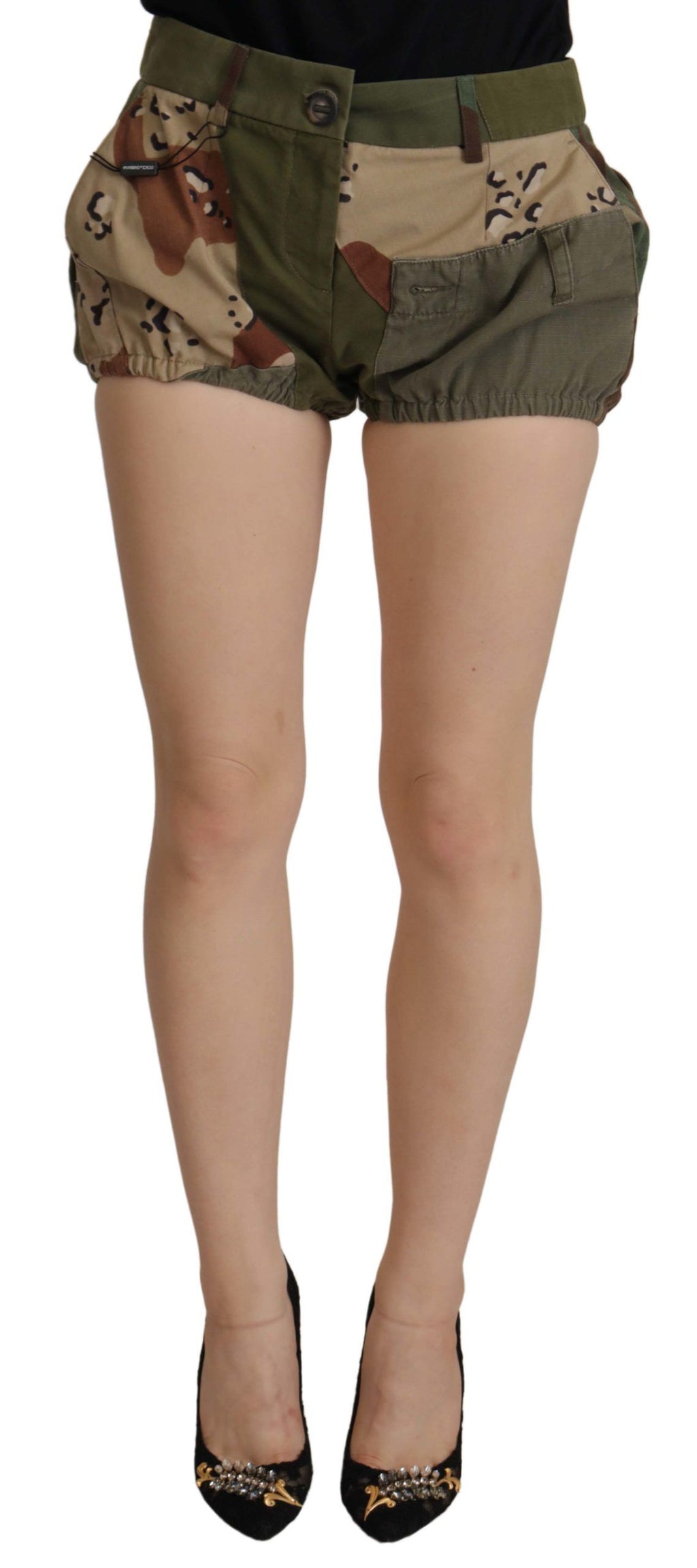 Dolce &amp; Gabbana Short taille haute en coton vert style militaire