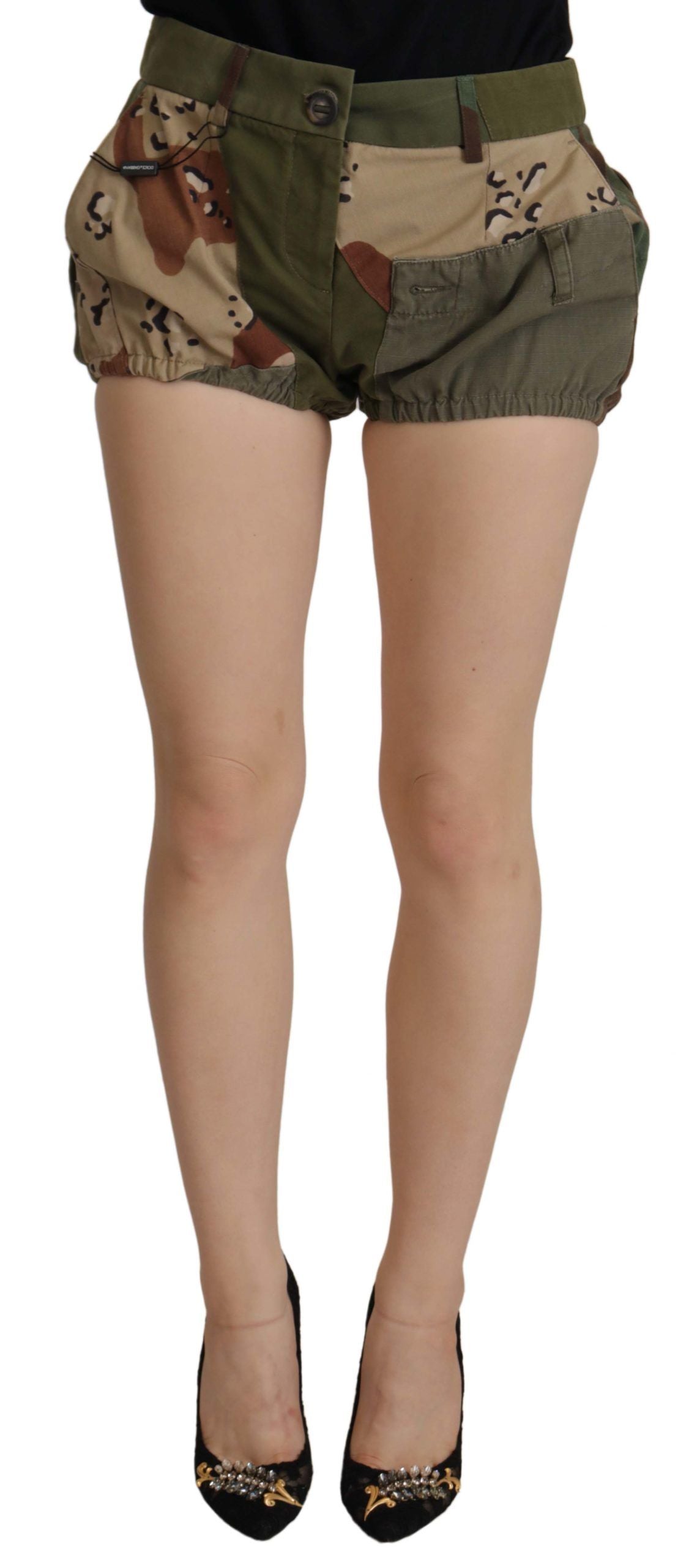 Dolce &amp; Gabbana Short taille haute en coton vert style militaire