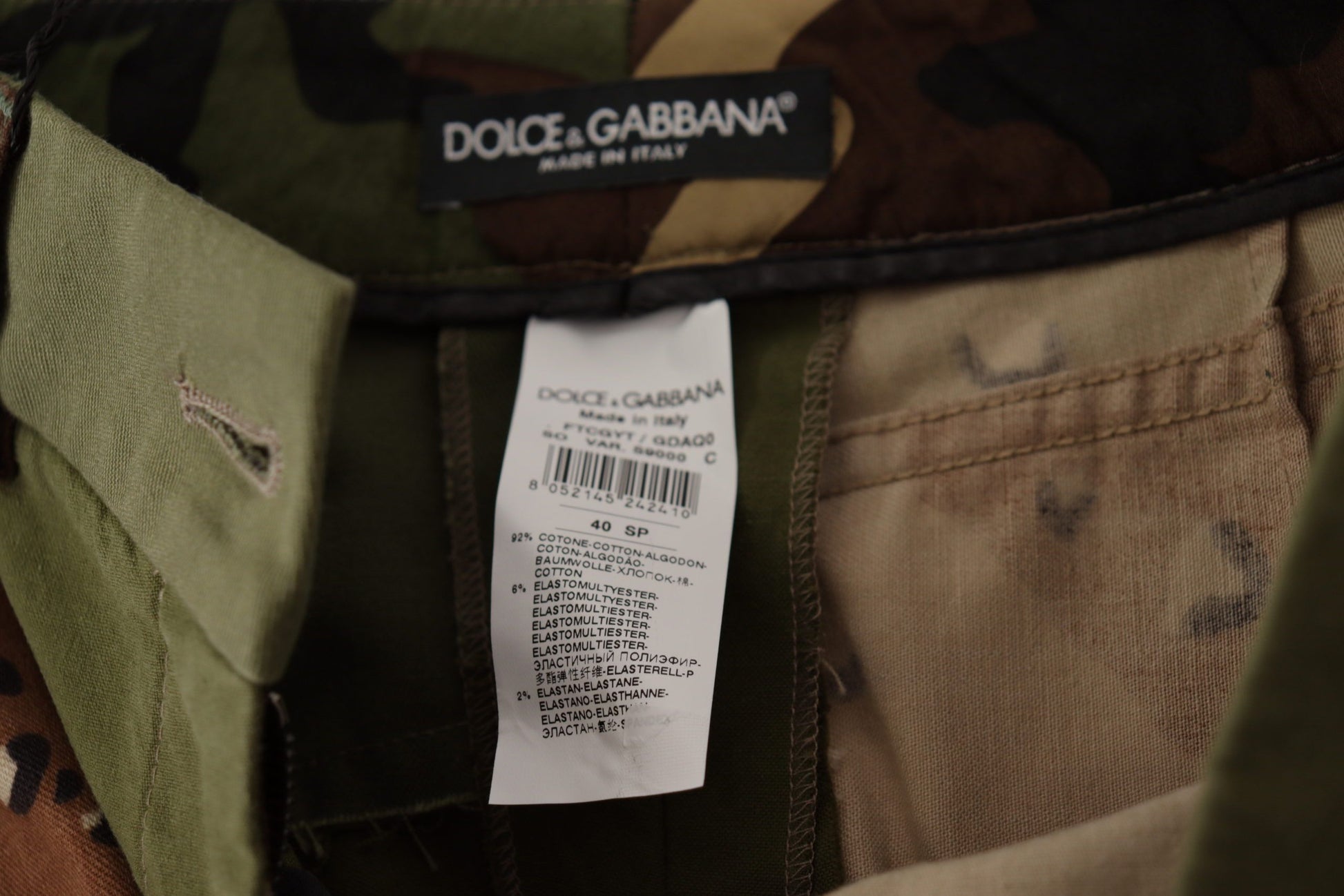 Dolce &amp; Gabbana Short taille haute en coton vert style militaire