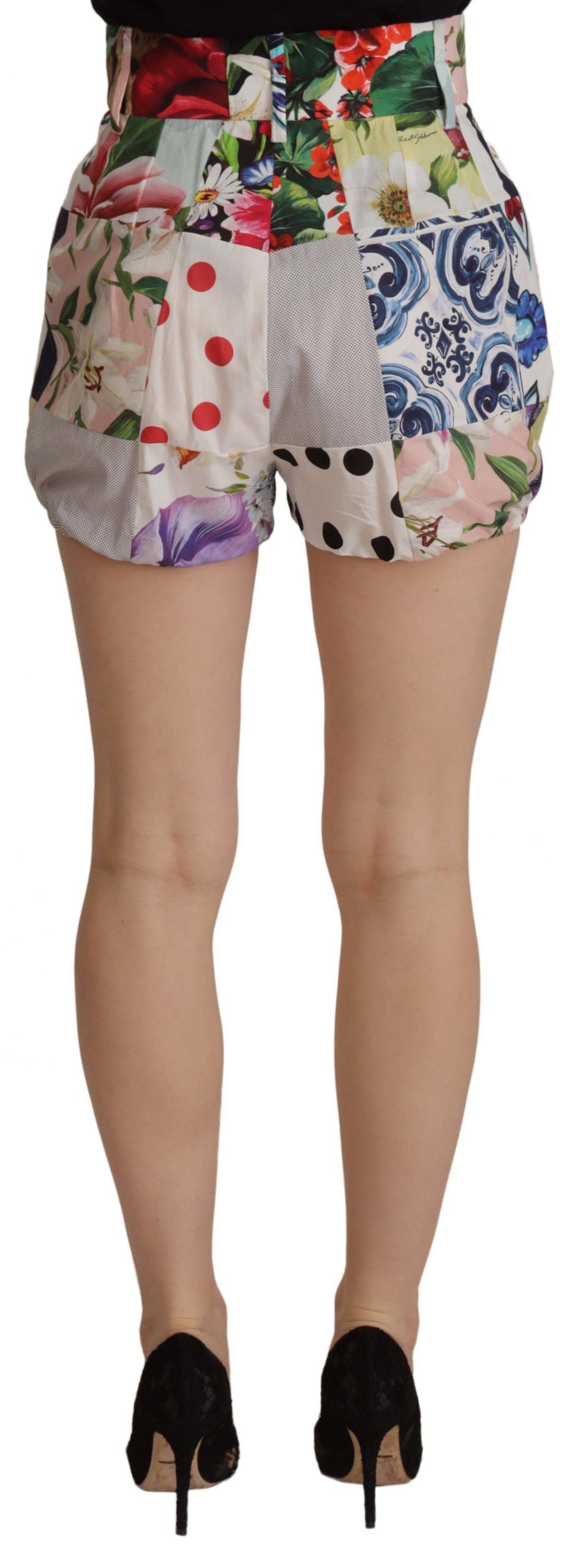 Short taille haute en coton patchwork multicolore Dolce &amp; Gabbana