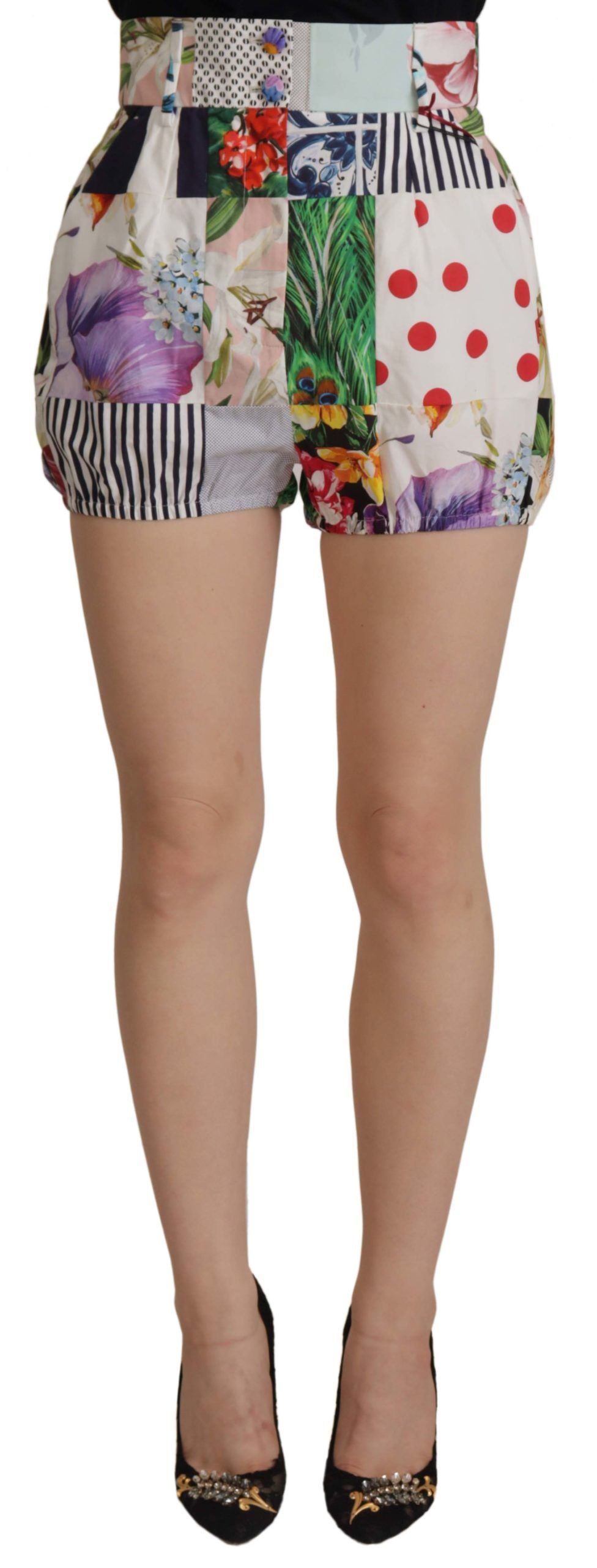 Short taille haute en coton patchwork multicolore Dolce &amp; Gabbana