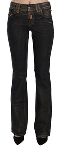 Pantalon évasé taille moyenne en denim noir délavé John Galliano en coton