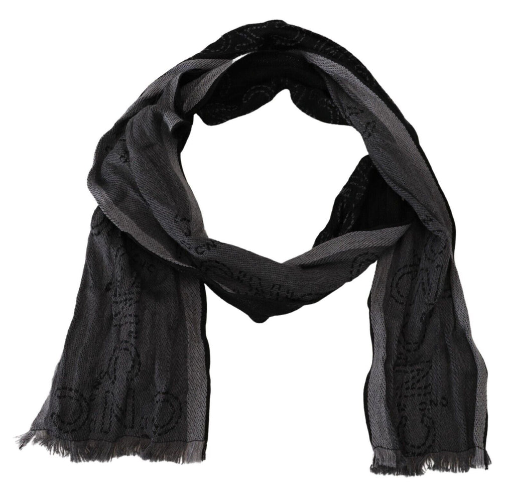 Costume National Noir Gris Logo Imprimé Hommes Cou Châle Écharpe