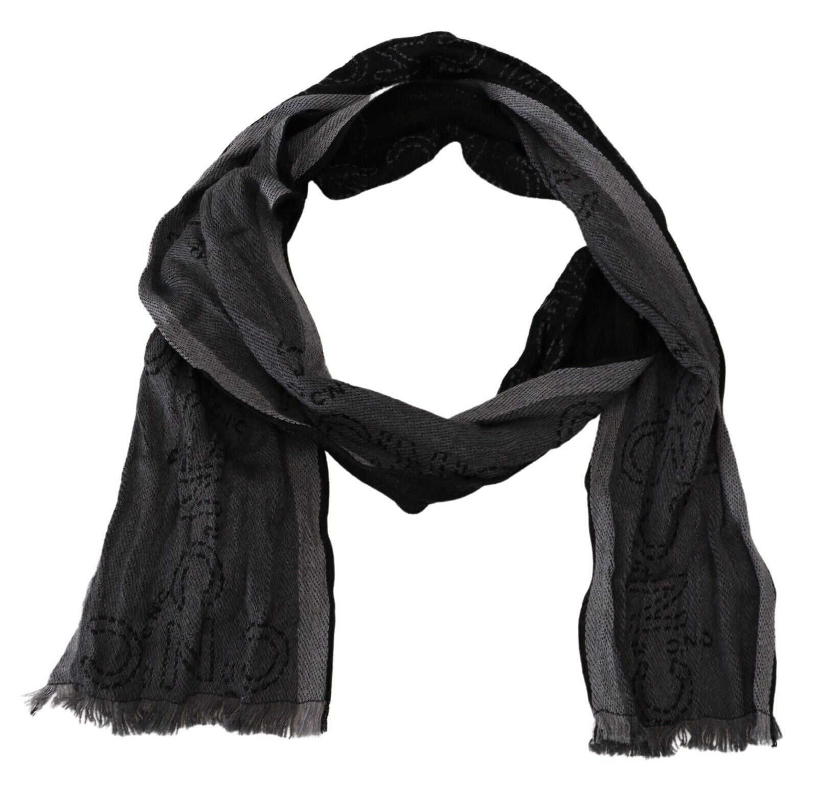 Costume National Noir Gris Logo Imprimé Hommes Cou Châle Écharpe