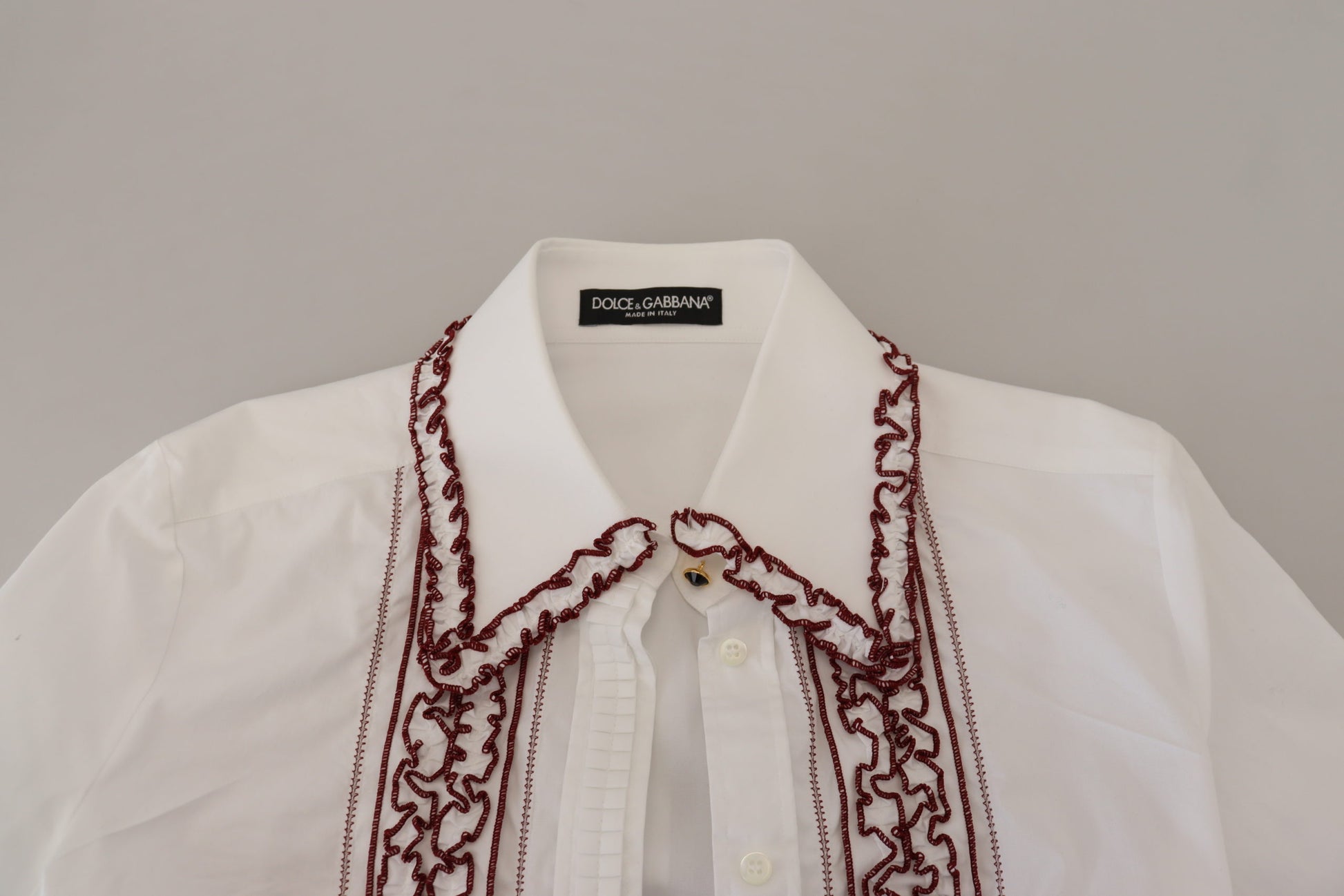 Dolce &amp; Gabbana Haut à manches longues en dentelle blanche et col à volants