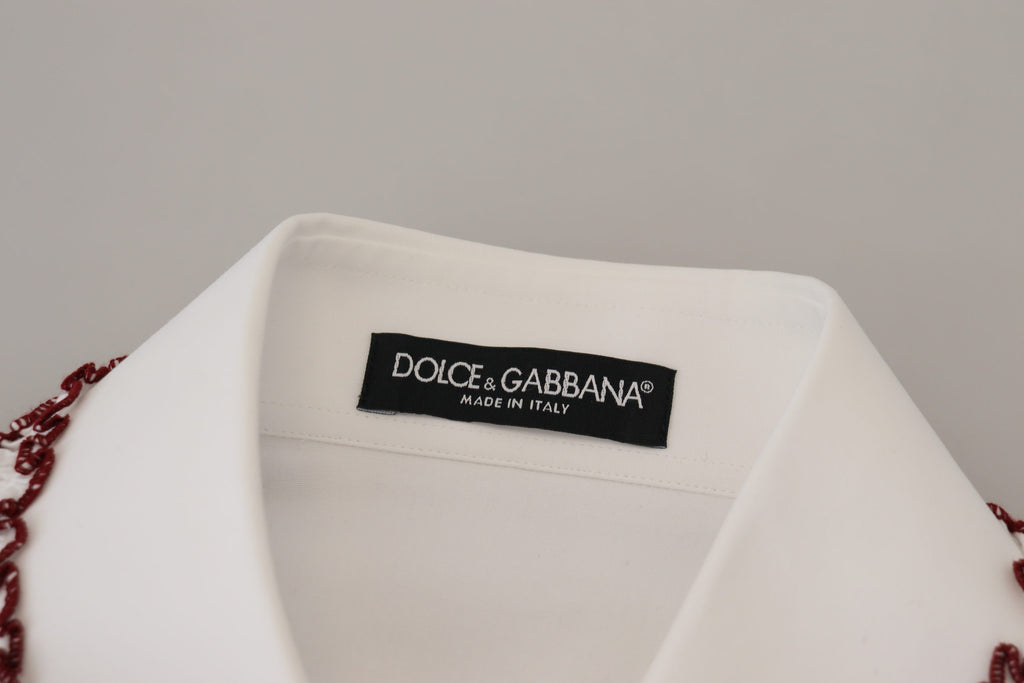 Dolce &amp; Gabbana Haut à manches longues en dentelle blanche et col à volants
