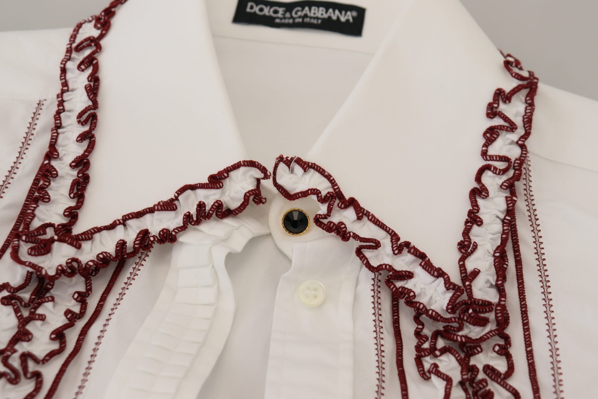 Dolce &amp; Gabbana Haut à manches longues en dentelle blanche et col à volants