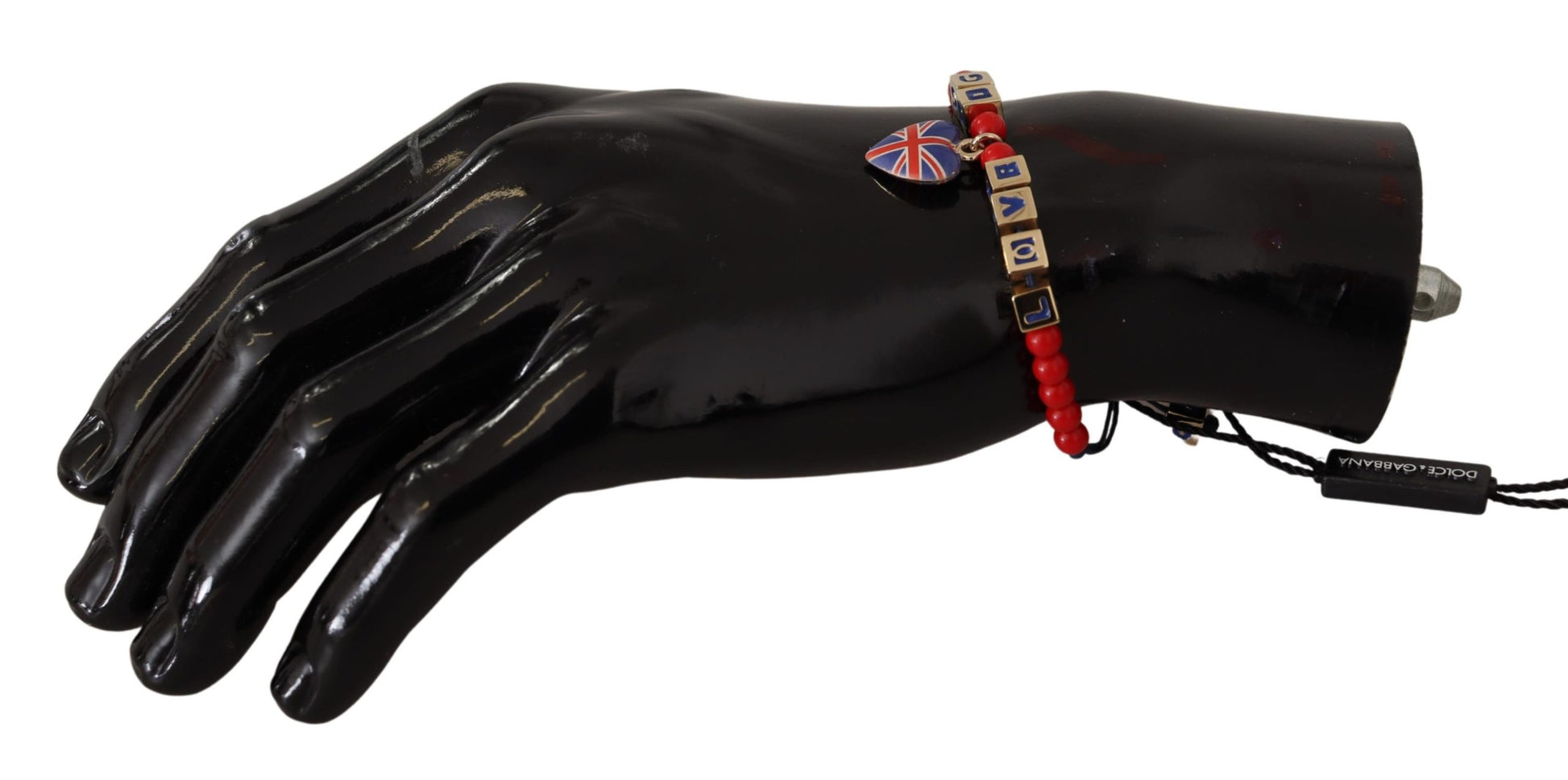 Bracelet Dolce &amp; Gabbana en perles rouges et bleues avec le drapeau DG LOVES LONDON