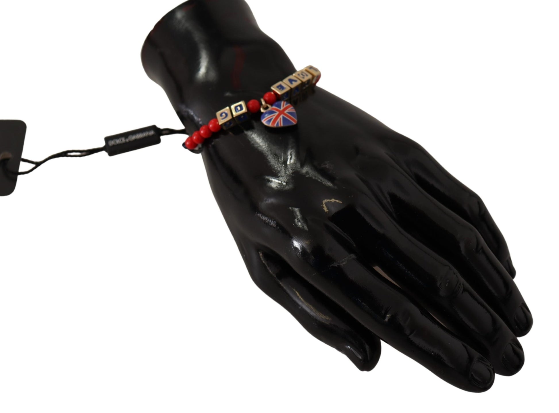 Bracelet Dolce &amp; Gabbana en perles rouges et bleues avec le drapeau DG LOVES LONDON