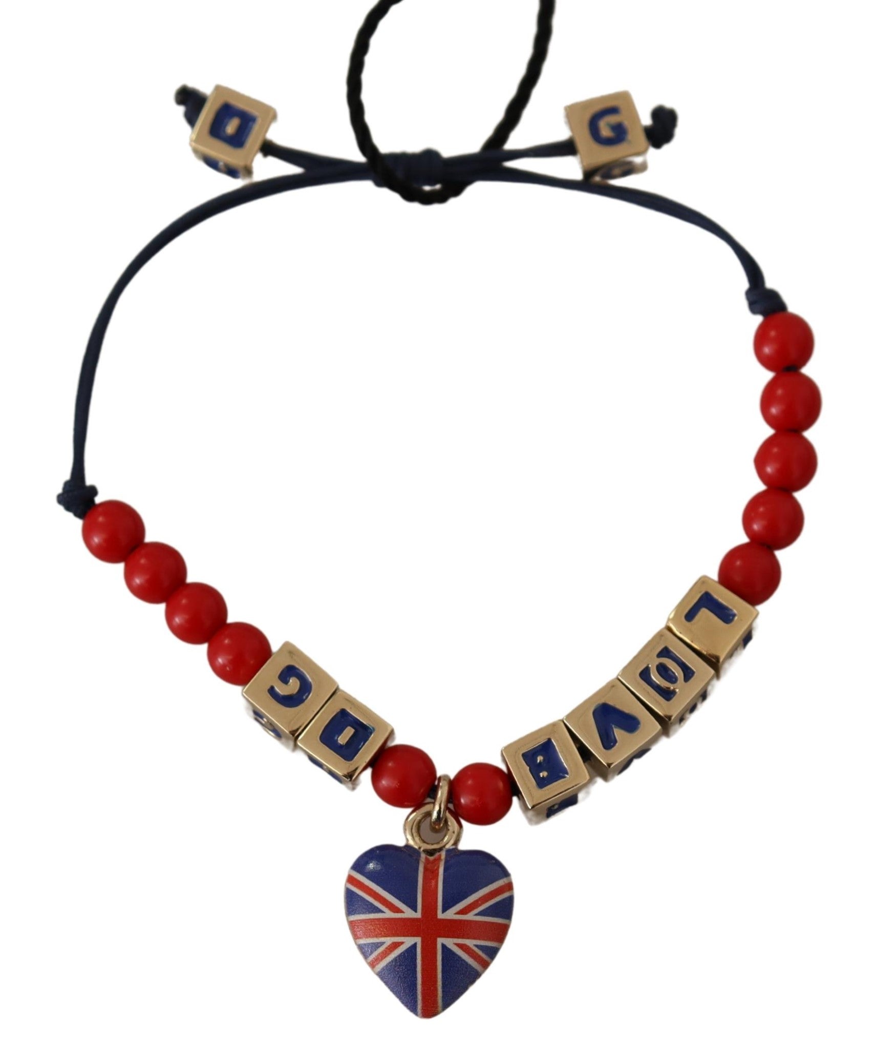 Bracelet Dolce &amp; Gabbana en perles rouges et bleues avec le drapeau DG LOVES LONDON