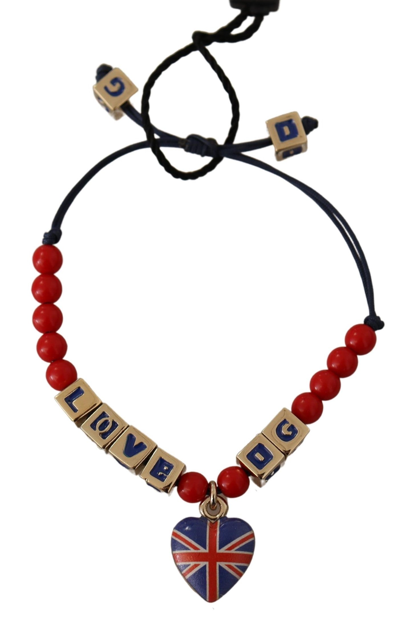 Bracelet Dolce &amp; Gabbana en perles rouges et bleues avec le drapeau DG LOVES LONDON