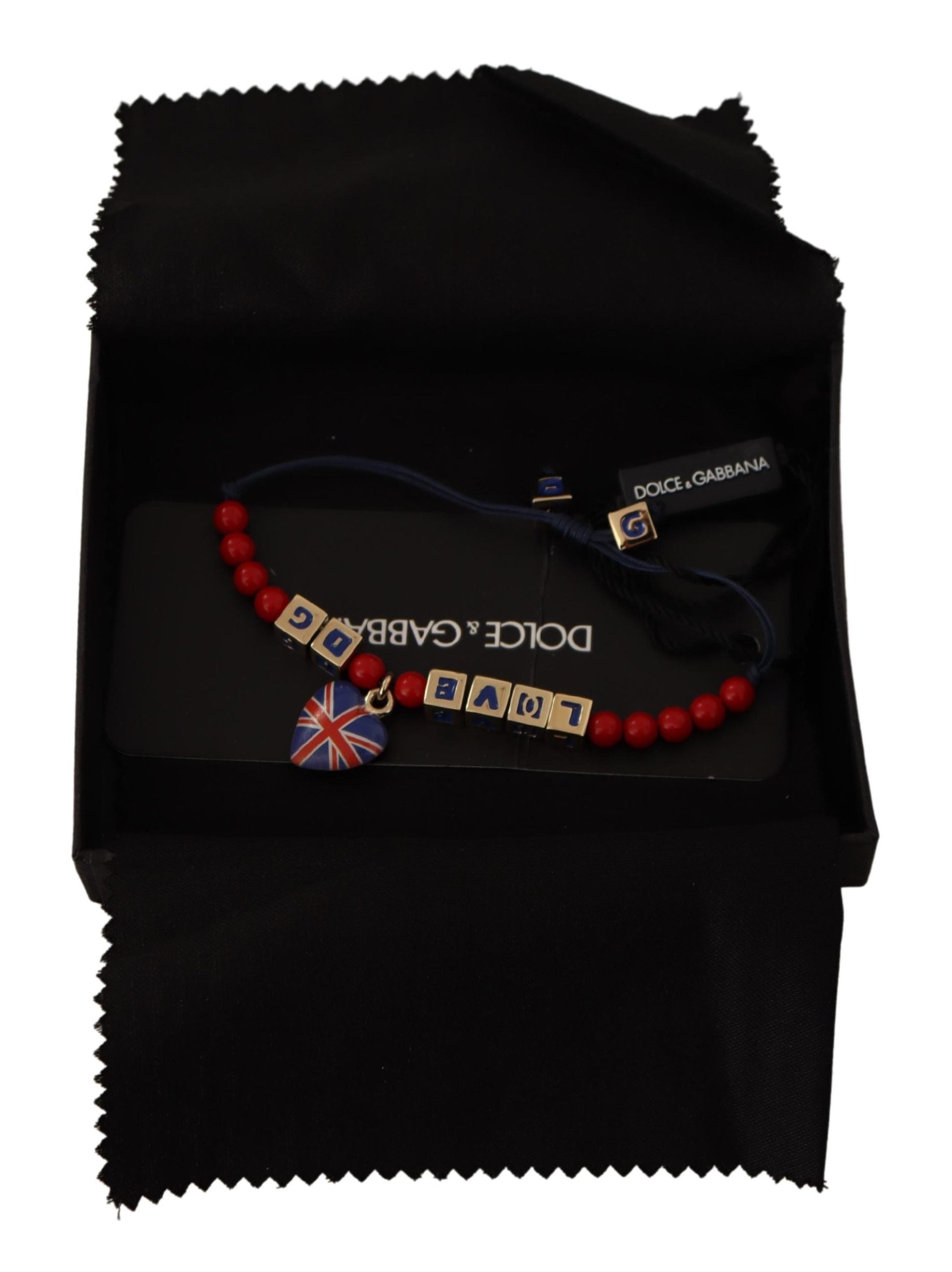 Bracelet Dolce &amp; Gabbana en perles rouges et bleues avec le drapeau DG LOVES LONDON