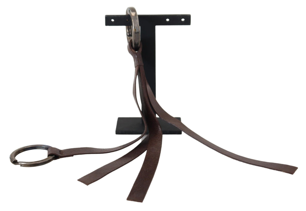 Porte-clés en cuir marron et métal argenté Costume National
