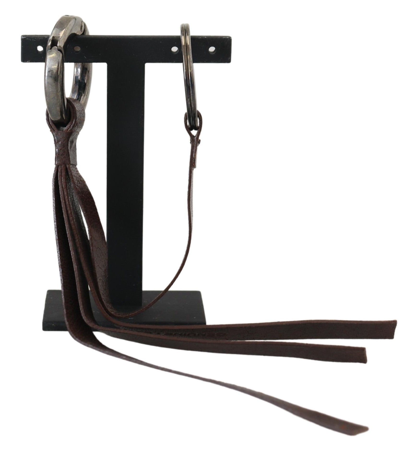 Porte-clés en cuir marron et métal argenté Costume National